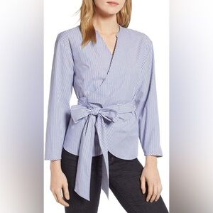NWOT J.Crew Stretch Cotton Stripe Wrap Top